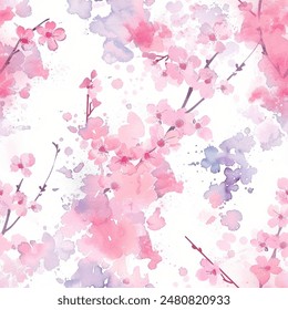 Japanese Cherry Blossoms Kimono Yukata Pink Red Colorful Seamless Pattern Wallpaper Curtain Bedding Background Upholstery Gift Wrapping Paper Vector 
