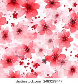 Japanese Cherry Blossoms Kimono Yukata Pink Red Colorful Seamless Pattern Wallpaper Curtain Bedding Background Upholstery Gift Wrapping Paper Vector 
