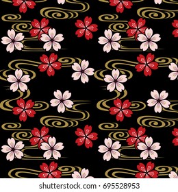 Japanese cherry blossoms and stream pattern