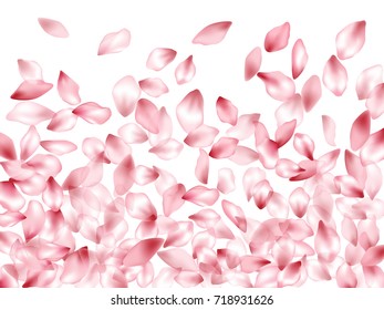 Japanese cherry flower parts blossom petals flying vector elements isolated on white background illustration. Flying flower elements wedding invitation pink petals pattern, valentine background vector