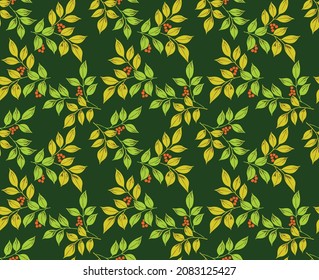 Japanese Cherry Leaf Branch Vector Seamless Pattern