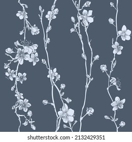 A Japanese cherry peach blossom sakura flower seamless print pattern background tile design