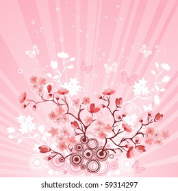 Japanese cherry tree to the background of the mountain