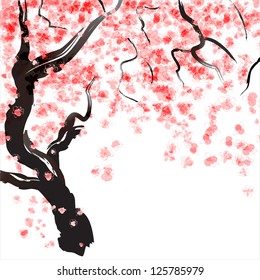 Japanese Cherry Tree Blossom. Watercolor