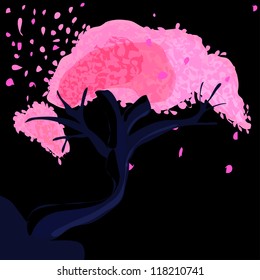Japanese cherry tree on a black background