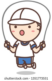 Japanese child do activity or exercise with school uniform.