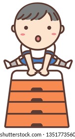 Japanese child do activity or exercise with school uniform.