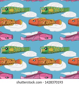 japanese childen day koi fish hand drawn seamless pattern