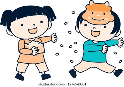 Japanese Children throwing dried soy beans