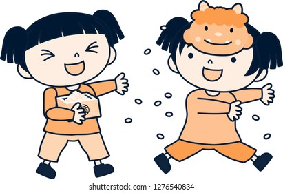 Japanese Children throwing dried soy beans