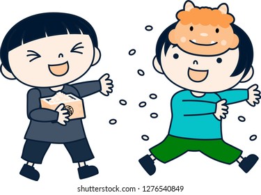 Japanese Children throwing dried soy beans