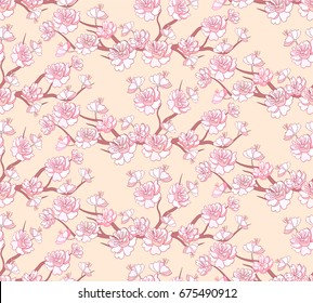 Japanese or Chinese abstract seamless pattern background with spring sakura flowers blossom branch.