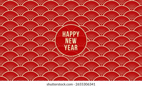 Japanese, Chinese cloud seamless pattern. 3d festive ornament for lunar Chinese new year decoration. Red and golden luxury abstract background, oriental geometric. Vector illustration.