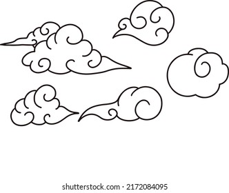 Japanese and chinese cloud vector line art pattern