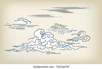 japanese chinese clouds style vector illustration