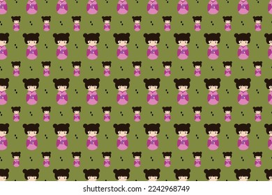 Japanese and Chinese culture horizontal seamless pattern. Traditional Japanese culture, geisha woman in kimono. Japan art. Vector illustration