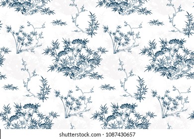 japanese chinese design sketch ink paint style card background bamboo blossom peach pine tree pattern