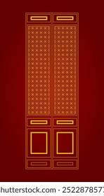 Japanese or Chinese door or windows background with hand-drawn line pattern vector. Abstract template with geometric pattern. Pattern backdrop layout design in oriental style. Chinese banner elements.
