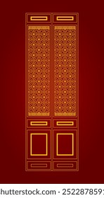 Japanese or Chinese door or windows background with hand-drawn line pattern vector. Abstract template with geometric pattern. Pattern backdrop layout design in oriental style. Chinese banner elements.