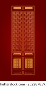 Puerta japonesa o china o fondo de ventanas con Vector de patrón de línea dibujado a mano. Plantilla Abstractas con patrón geométrico. Diseño de diseño de fondo de patrón en estilo oriental. Elementos de Anuncio chino.