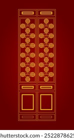 Puerta japonesa o china o fondo de ventanas con Vector de patrón de línea dibujado a mano. Plantilla Abstractas con patrón geométrico. Diseño de diseño de fondo de patrón en estilo oriental. Elementos de Anuncio chino.