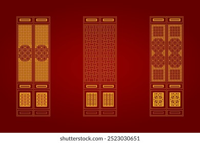 Puerta japonesa o china o fondo de ventanas con Vector de patrón de línea dibujado a mano. Plantilla Abstractas con patrón geométrico. Diseño de diseño de fondo de patrón en estilo oriental. Elementos de Anuncio chino.