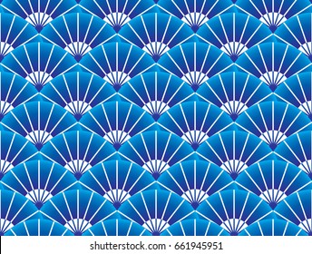 Japanese and Chinese Fans Seamless Pattern, blue background vector