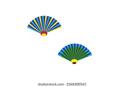 Japanese and Chinese Hand fans set .Vector illustration. Opened and close style  hand fan in cartoon style. Vector illustration isolated on white background.