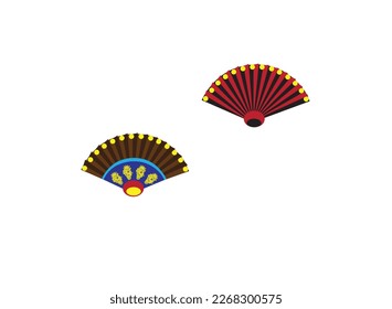 Japanese and Chinese Hand fans set .Vector illustration. Opened and close style  hand fan in cartoon style. Vector illustration isolated on white background.