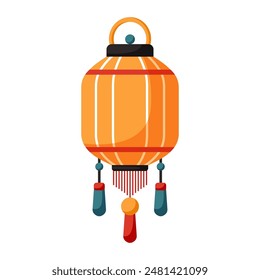 Japanese or Chinese lantern. Chinese New Year, Mid Autumn Festival background. Flat minimalist geometric design. Vector hand drawn illustration of national Japan, China, Asia.