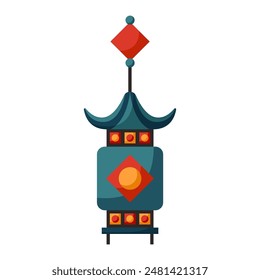 Japanese or Chinese lantern. Chinese New Year, Mid Autumn Festival background. Flat minimalist geometric design. Vector hand drawn illustration of national Japan, China, Asia.