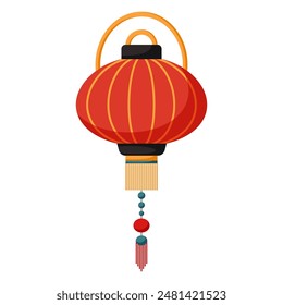 Japanese or Chinese lantern. Chinese New Year, Mid Autumn Festival background. Flat minimalist geometric design. Vector hand drawn illustration of national Japan, China, Asia.