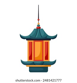 Japanese or Chinese lantern. Chinese New Year, Mid Autumn Festival background. Flat minimalist geometric design. Vector hand drawn illustration of national Japan, China, Asia.