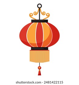 Japanese or Chinese lantern. Chinese New Year, Mid Autumn Festival background. Flat minimalist geometric design. Vector hand drawn illustration of national Japan, China, Asia.