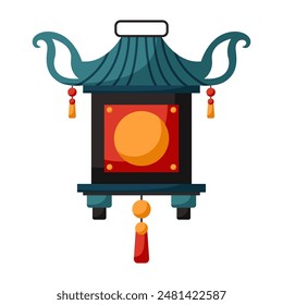 Japanese or Chinese lantern. Chinese New Year, Mid Autumn Festival background. Flat minimalist geometric design. Vector hand drawn illustration of national Japan, China, Asia.