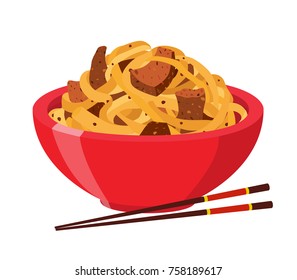Japanese, chinese noodles, ramen food, asian noodle. Made in cartoon flat style. Vector illustration
