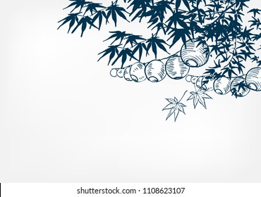 japanese chinese paper lights traditional card vector sketch design background hand drawn ink maple