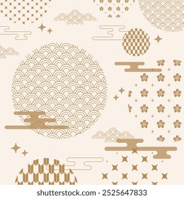 Japanese Chinese pattern with eastern asia elements. Vector illustration abstract concept. For packaging wrapping, textiles, paper, wallpapers