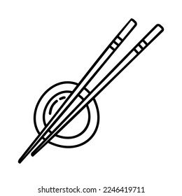 Japanese chinese sticks with soy sauce in doodle style. Asian food for restaurants menu