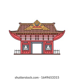 Japanese or chinese traditional red pagoda pavilion gate icon, cartoon sketch vector illustration isolated on white background. Oriental culture tourists landmark.