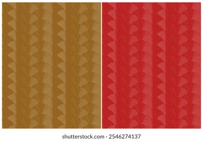 Japanese and Chinese Traditional Seamless Pattern. Oriental Geometric Ornament. Deep Red And Golden Abstract Oriental Seamless Vector Pattern. Simple Elegnat Asian Repeatable Motif of Paper Fans. RGB.