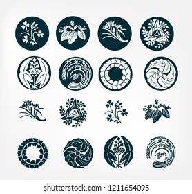 japanese chinese vector design heraldic badge set flower