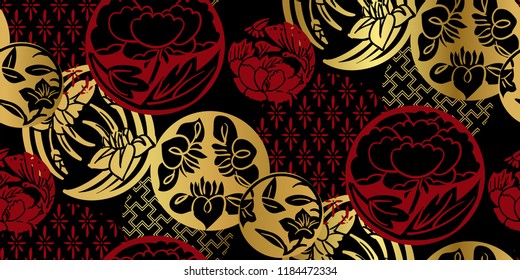 japanese chinese vector design seamless pattern heraldic badge circle