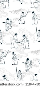 japanese chinese vector design seamless pattern samurai katana