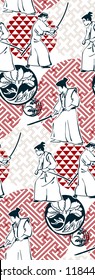 japanese chinese vector design seamless pattern samurai katana