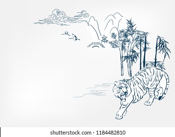 japanese chinese vector design tiger card nature