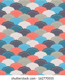 Japanese / Chinese wave pattern, decagon seamless hipster background. Sewing design style. Colorful geometric composition,vector