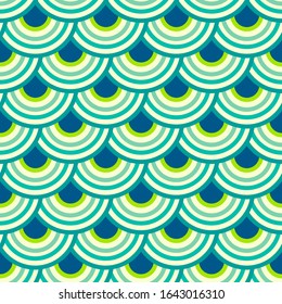  Japanese, Chinese waves geometric oriental vector seamless pattern design. Abstract fish scale background