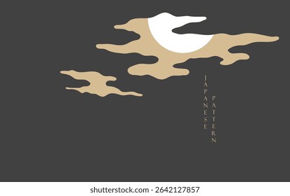 Japanese chinses cloud and moon pattern with gold texture in vintage style. Abstract art landscape banner design vector.