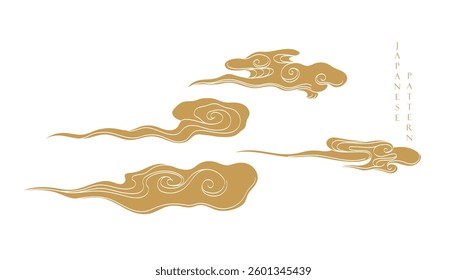 Japanese chinses cloud pattern in vintage style. Abstract art landscape banner design with hand drawn line vector.